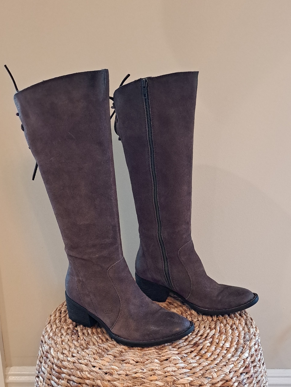 BORN Womens Felicia Distressed Brown Suede Knee High Western/Boho Boots 7.5